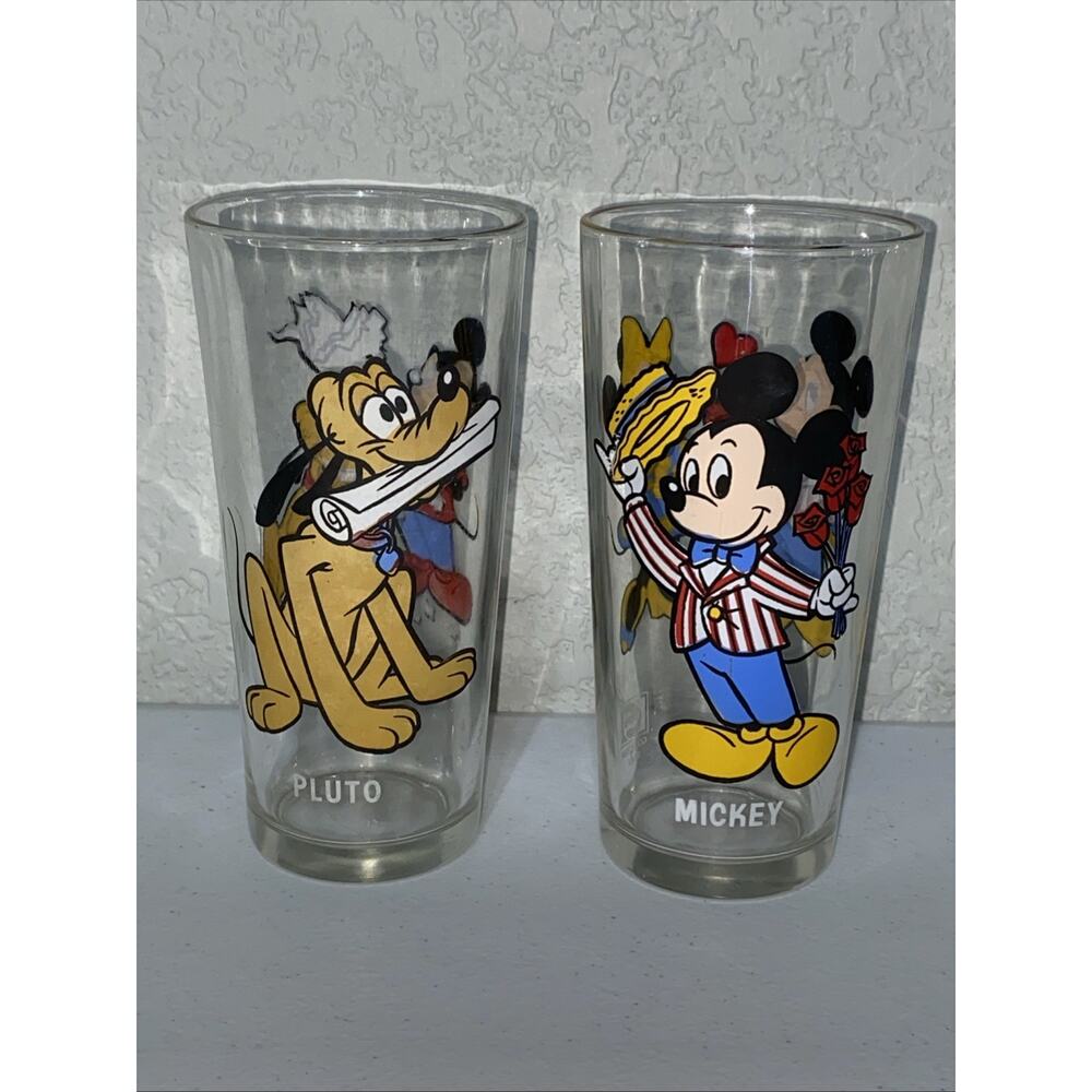 VTG Pepsi Collector Series Pluto Mickey Drinking Glasses Walt Disney Set 2 1978